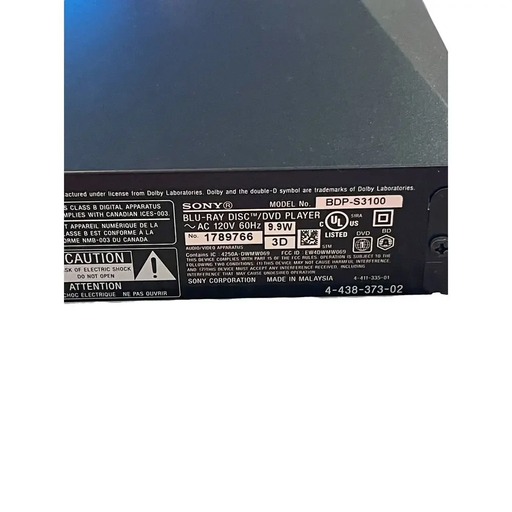 Sony BDP-S3100 Blu-ray DVD Player WiFi Streaming Remote Complete Box w/HDMI